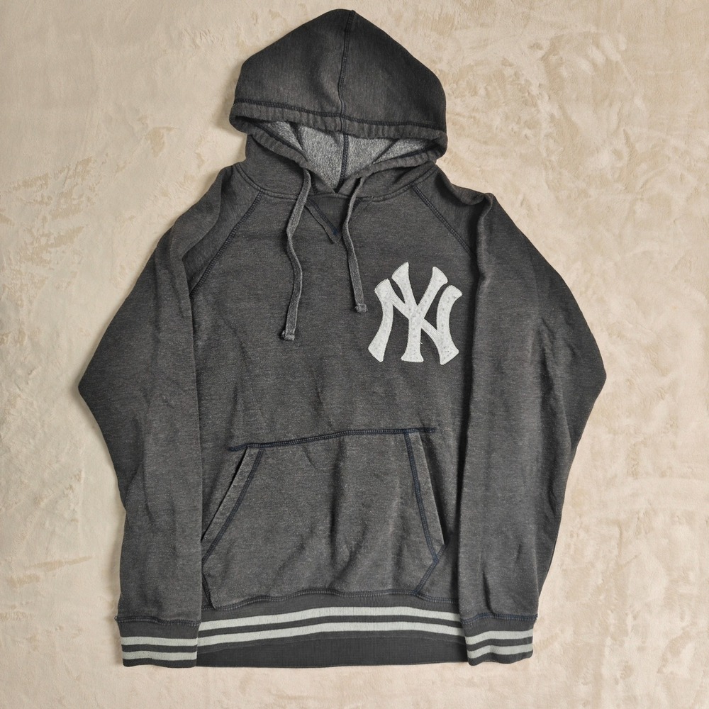 Stitches MLB New York Yankees Hoodie Mens Medium Gray Raglan Pullover Sweatshirt